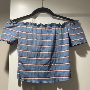 Blue Off the Shoulder Crop Top